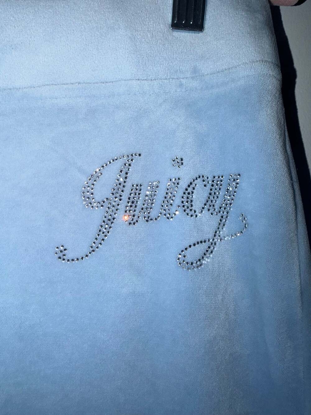 Juicy Couture Light Blue velvet Flare Pants Rhinestone Logo Women's M